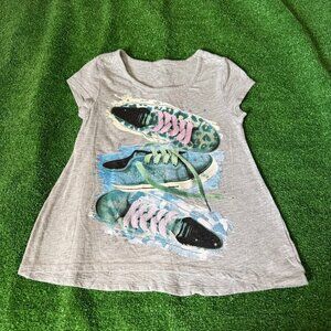 Justice Cap Sleeve Sneaker Graphic Heather Gray Tunic Style T-Shirt  Size 8